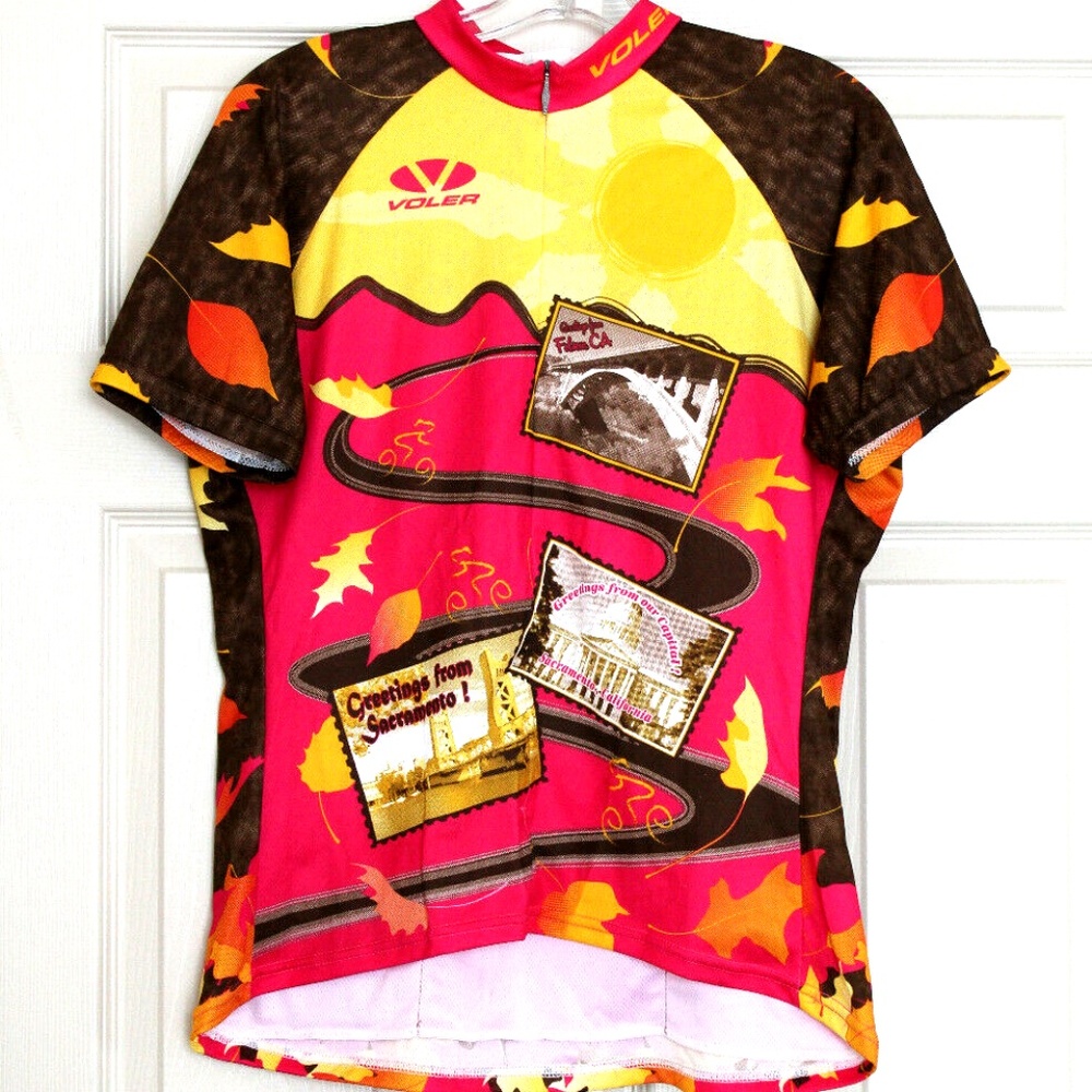 VOLER Women's Pink Cycling T-shirt Back Pocket Ful Zip Size-XL